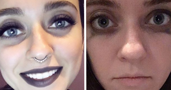 After Having A Really Rough Day, She Uploads Two Selfies To Show How Filters Can Hide Signs Of Trouble.